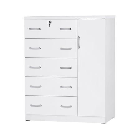 Better Home 56 x 48 x 16 in. JCF Sofie 5 Drawer Wooden Tall Chest Wardrobe, White 616859964389